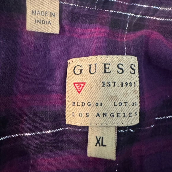 Guess Cowgirl Snap Front Purple/Black Metallic Thread Plaid Long Sleeve Shirt XL - Picture 7 of 7